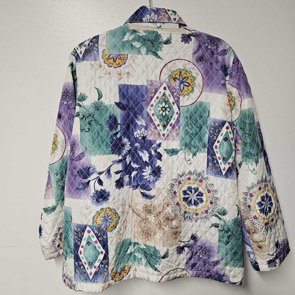 Vintage Bohemian Patchwork Silk Quilted Women Jacket Size 14 Full Zip Artsy - Picture 6 of 9